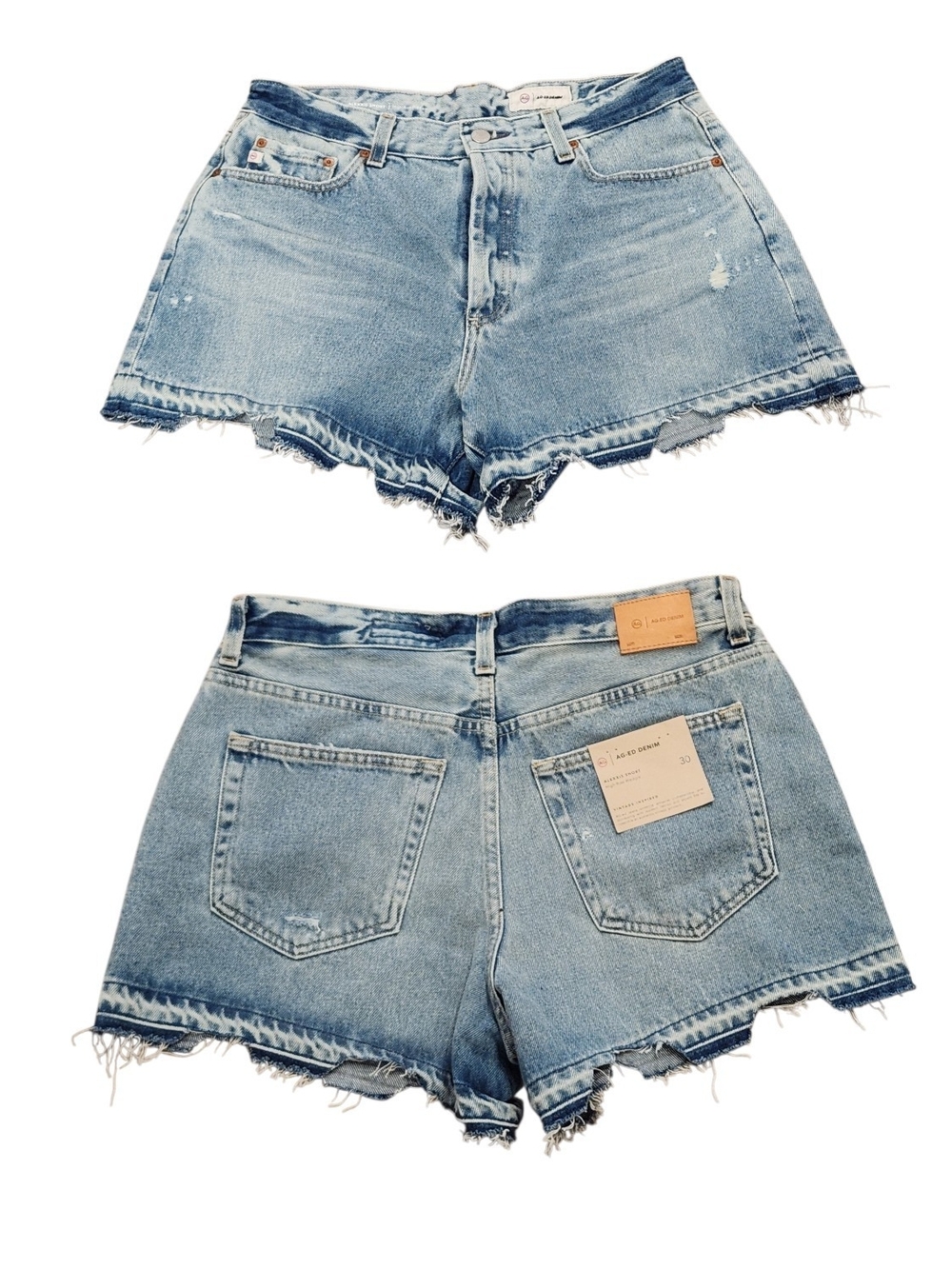 NWT AG Adriano Goldschmied Alexxis High Rise Raw Hem Button-Fly Cotton Shorts 30